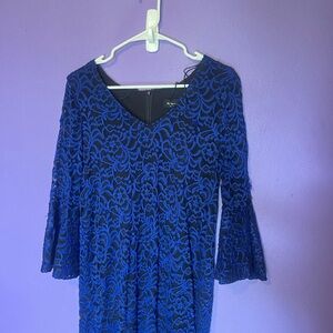 Blue Lace Dress with 3/4 Sleeves RN Studio by Ronni Nicole